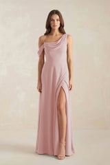 One-Shoulder Chiffon A-Line Bridesmaid Dress in Dusty Rose - KissProm BRIDESMAID DRESSES