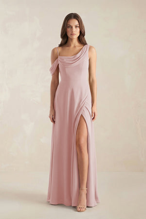 One-Shoulder Chiffon A-Line Bridesmaid Dress in Dusty Rose - KissProm BRIDESMAID DRESSES