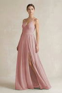 A-Line Spaghetti Strap Chiffon Bridesmaid Dress in Dusty Rose - KissProm BRIDESMAID DRESSES