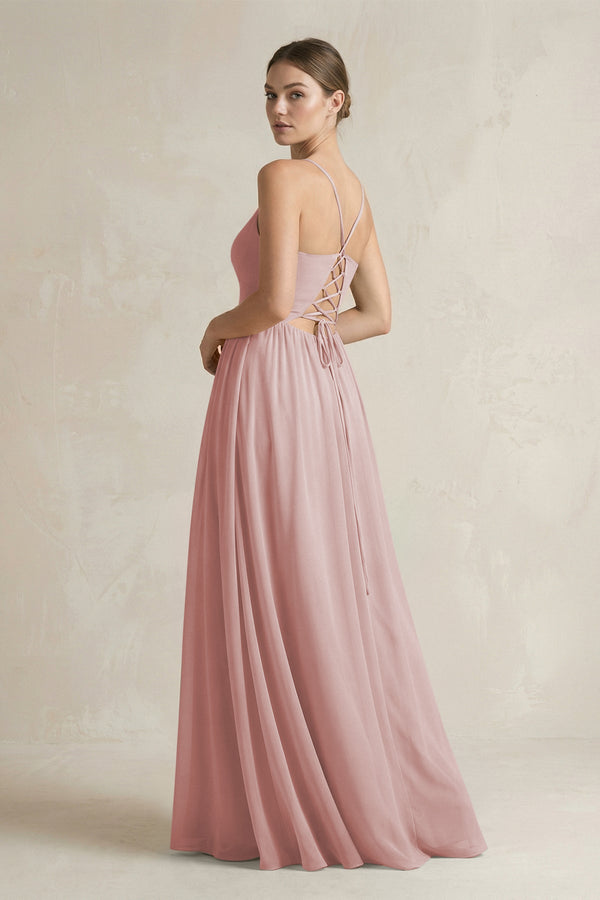 A-Line Spaghetti Strap Chiffon Bridesmaid Dress in Dusty Rose - KissProm BRIDESMAID DRESSES