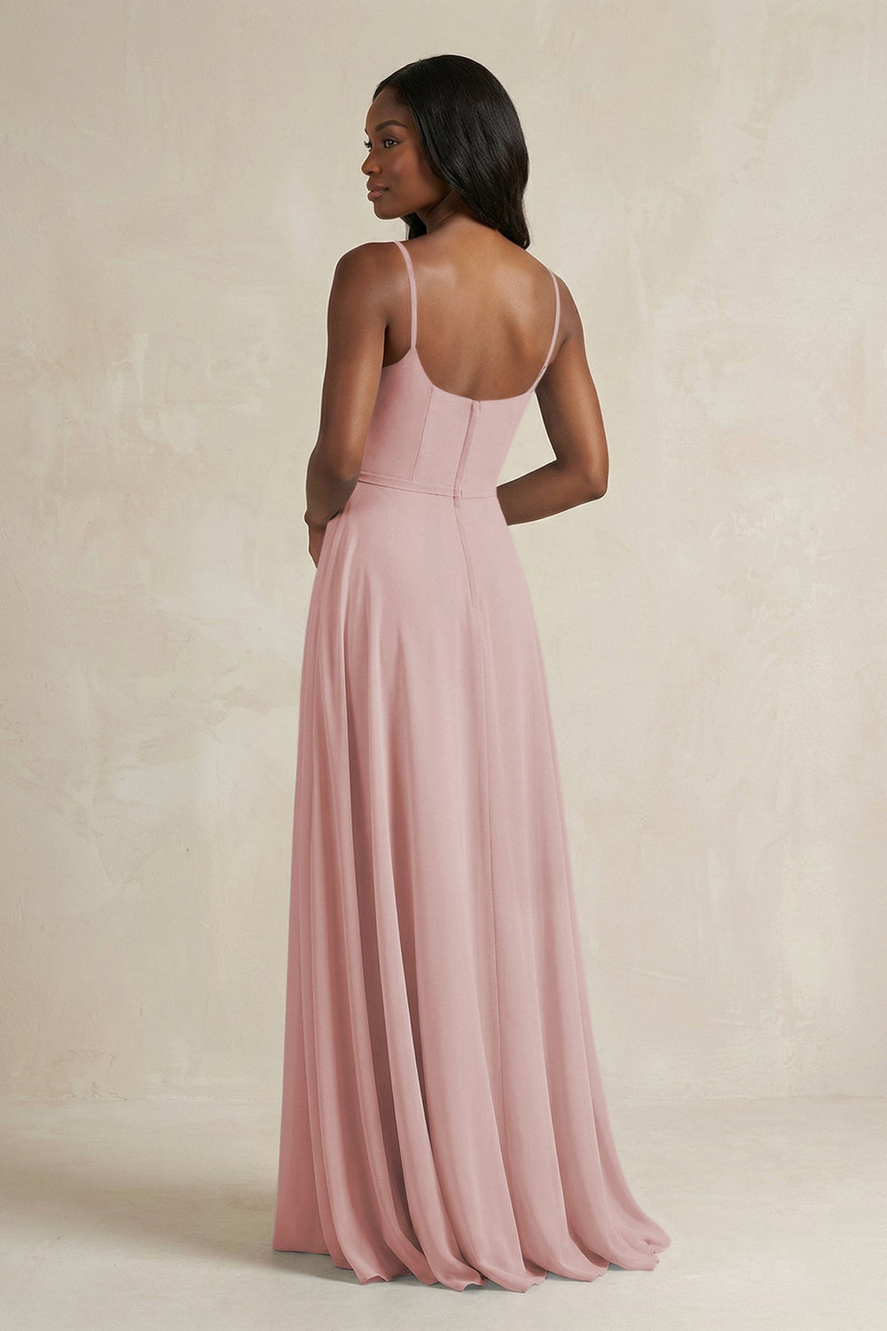 A-Line Spaghetti Straps Chiffon Bridesmaid Dress in Dusty Rose - KissProm BRIDESMAID DRESSES