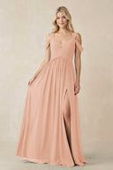 Chiffon A-Line Bridesmaid Dress with Slit  in English Rose - KissProm BRIDESMAID DRESSES