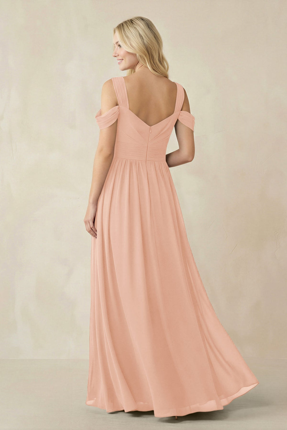 Chiffon A-Line Bridesmaid Dress with Slit  in English Rose - KissProm BRIDESMAID DRESSES