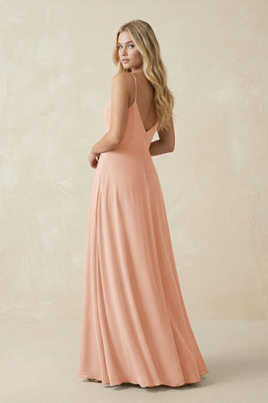 Cami Strap A-Line Chiffon Bridesmaid Dress with Slit in English Rose - KissProm BRIDESMAID DRESSES
