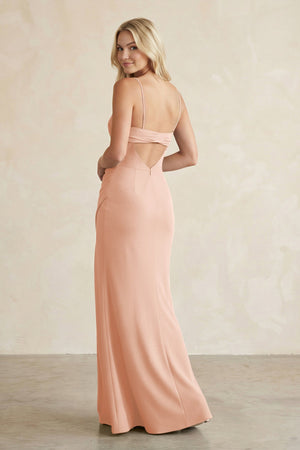 Cami Strap Chiffon Sheath Bridesmaid Dress with Slit in English Rose - KissProm BRIDESMAID DRESSES