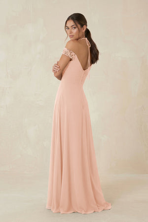 A-Line Off-the-Shoulder Chiffon Bridesmaid Dress in English Rose - KissProm BRIDESMAID DRESSES