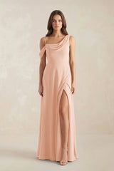 One-Shoulder Chiffon A-Line Bridesmaid Dress in English Rose - KissProm BRIDESMAID DRESSES