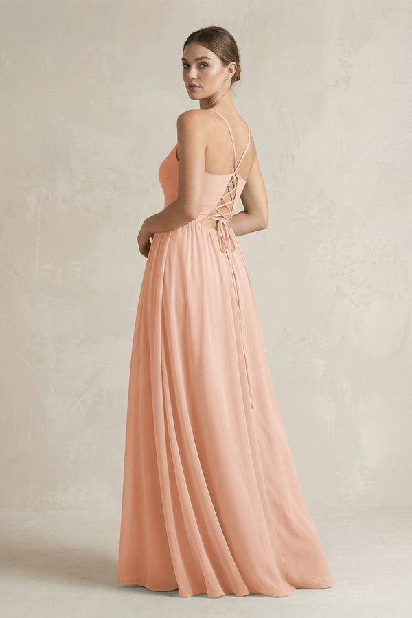 A-Line Spaghetti Strap Chiffon Bridesmaid Dress in English Rose - KissProm BRIDESMAID DRESSES