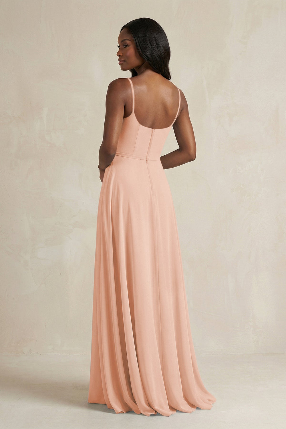 A-Line Spaghetti Straps Chiffon Bridesmaid Dress in English Rose - KissProm BRIDESMAID DRESSES