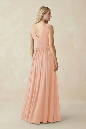 V-Neck Chiffon Pleated A-Line Bridesmaid Dress in English Rose - KissProm BRIDESMAID DRESSES