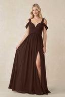 Chiffon A-Line Bridesmaid Dress with Slit  in Espresso - KissProm BRIDESMAID DRESSES