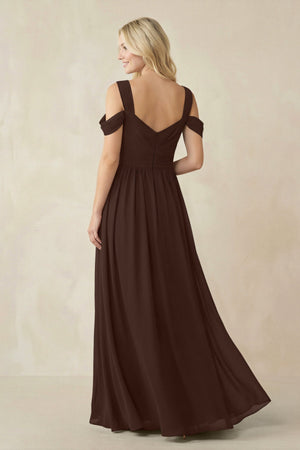 Chiffon A-Line Bridesmaid Dress with Slit  in Espresso - KissProm BRIDESMAID DRESSES