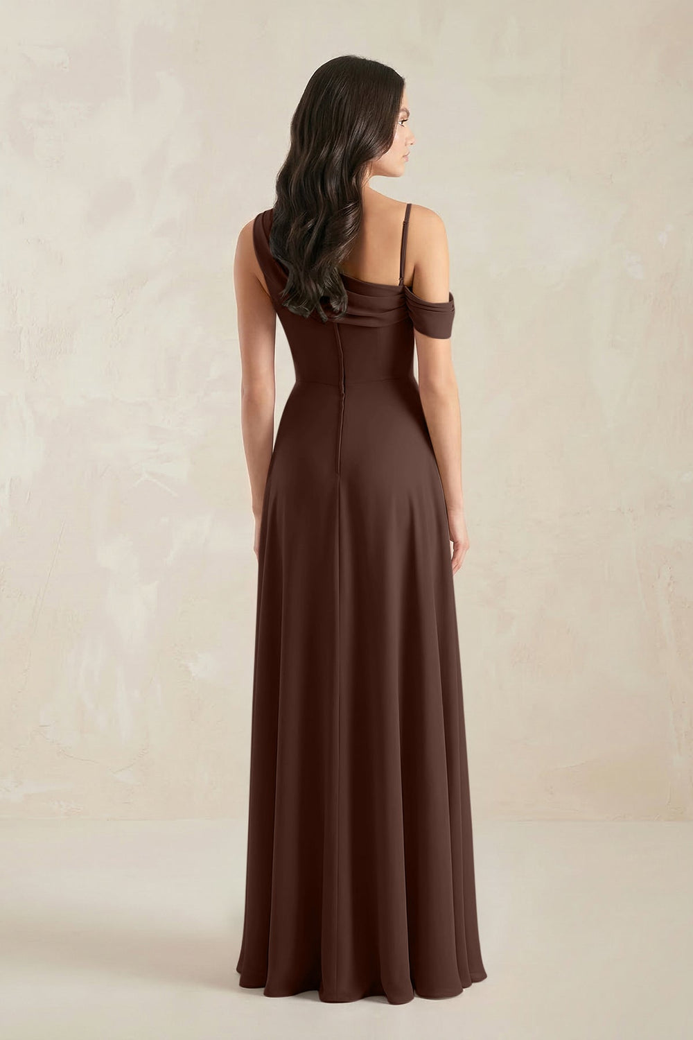 One-Shoulder Chiffon A-Line Bridesmaid Dress in Espresso - KissProm BRIDESMAID DRESSES