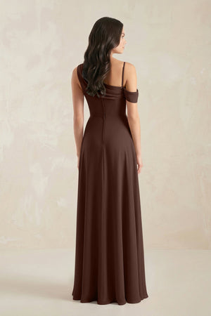 One-Shoulder Chiffon A-Line Bridesmaid Dress in Espresso - KissProm BRIDESMAID DRESSES