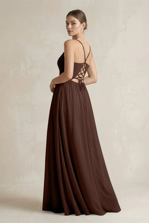 A-Line Spaghetti Strap Chiffon Bridesmaid Dress in Espresso - KissProm BRIDESMAID DRESSES