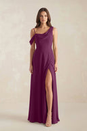 One-Shoulder Chiffon A-Line Bridesmaid Dress in Fig - KissProm BRIDESMAID DRESSES