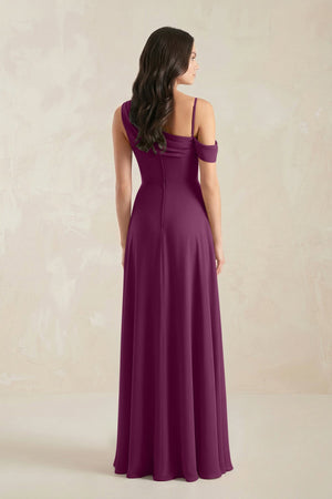 One-Shoulder Chiffon A-Line Bridesmaid Dress in Fig - KissProm BRIDESMAID DRESSES
