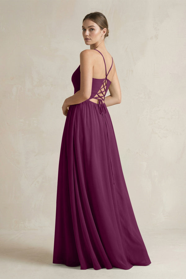A-Line Spaghetti Strap Chiffon Bridesmaid Dress in Fig - KissProm BRIDESMAID DRESSES