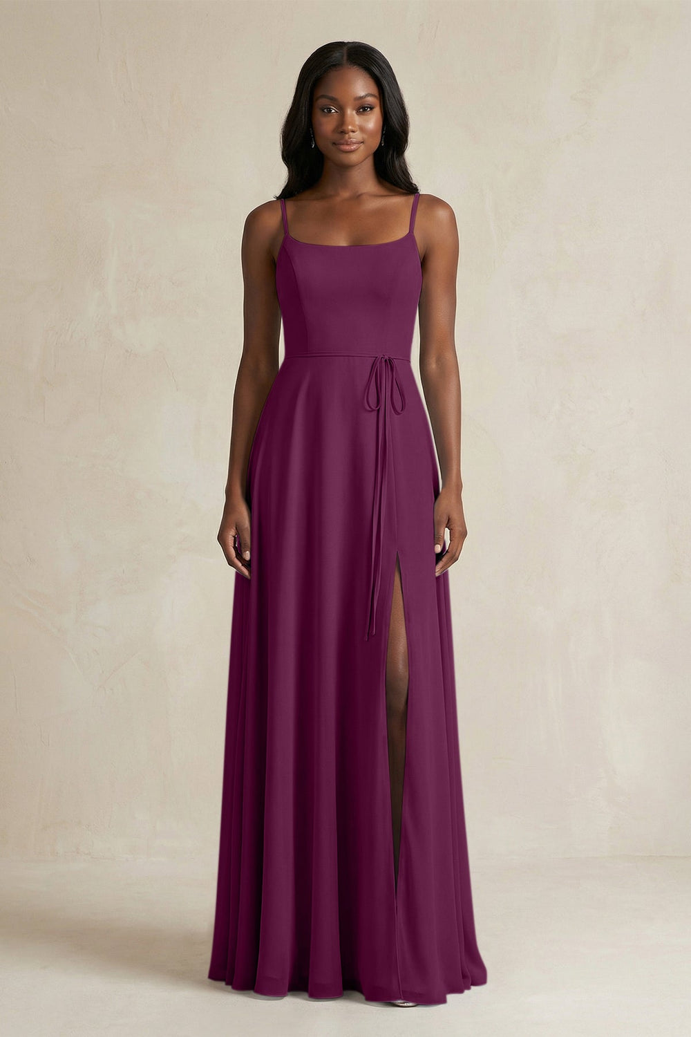 A-Line Spaghetti Straps Chiffon Bridesmaid Dress in Fig - KissProm BRIDESMAID DRESSES