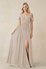 Chiffon A-Line Bridesmaid Dress with Slit  in Frost - KissProm BRIDESMAID DRESSES