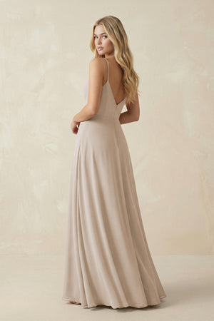 Cami Strap A-Line Chiffon Bridesmaid Dress with Slit in Frost - KissProm BRIDESMAID DRESSES