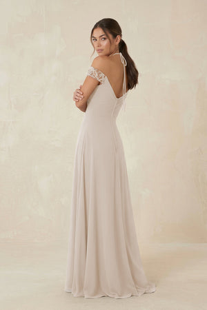 A-Line Off-the-Shoulder Chiffon Bridesmaid Dress in Frost - KissProm BRIDESMAID DRESSES