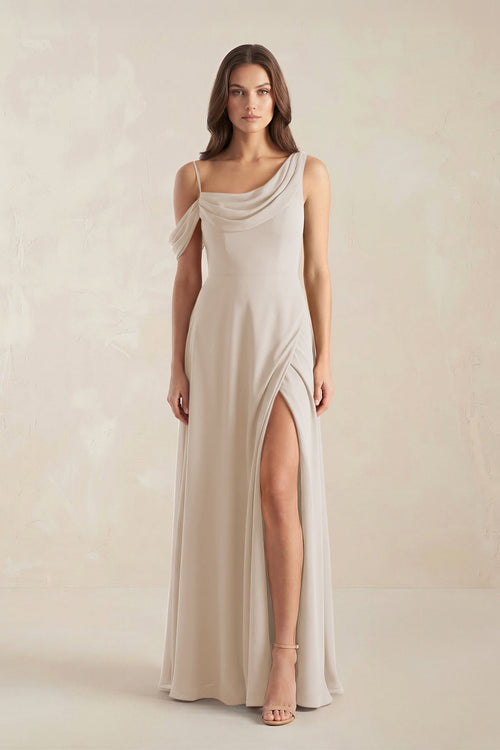 One-Shoulder Chiffon A-Line Bridesmaid Dress in Frost