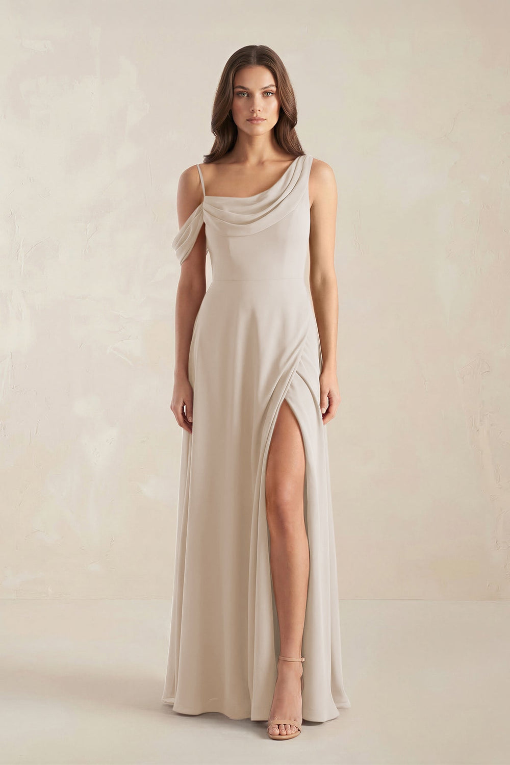 One-Shoulder Chiffon A-Line Bridesmaid Dress in Frost - KissProm BRIDESMAID DRESSES