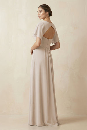 Short Sleeve V-Neck Chiffon A-Line Bridesmaid Dress in Frost - KissProm BRIDESMAID DRESSES