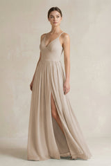 A-Line Spaghetti Strap Chiffon Bridesmaid Dress in Frost - KissProm BRIDESMAID DRESSES
