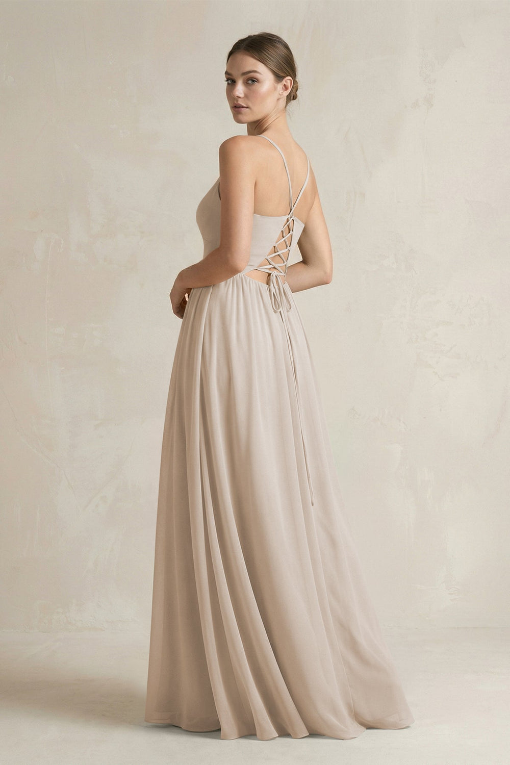 A-Line Spaghetti Strap Chiffon Bridesmaid Dress in Frost - KissProm BRIDESMAID DRESSES
