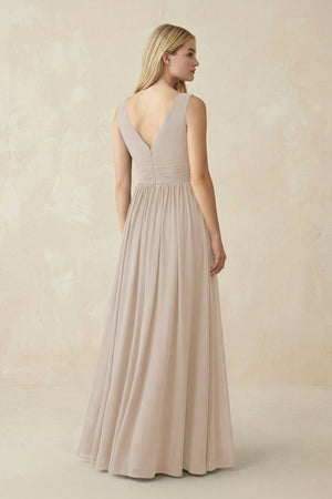 V-Neck Chiffon Pleated A-Line Bridesmaid Dress in Frost - KissProm BRIDESMAID DRESSES