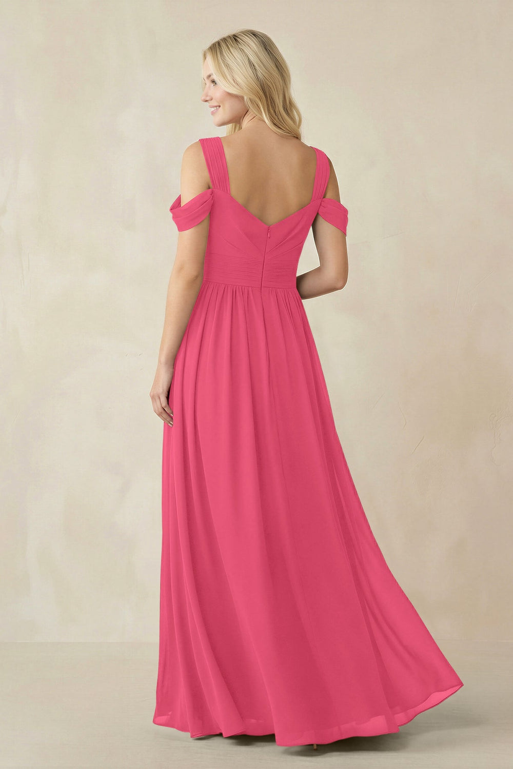 Chiffon A-Line Bridesmaid Dress with Slit  in Fuchsia - KissProm BRIDESMAID DRESSES