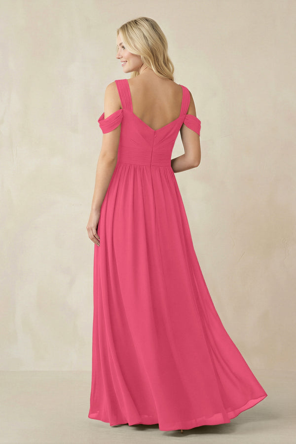 Chiffon A-Line Bridesmaid Dress with Slit  in Fuchsia - KissProm BRIDESMAID DRESSES