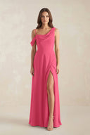 One-Shoulder Chiffon A-Line Bridesmaid Dress in Fuchsia - KissProm BRIDESMAID DRESSES