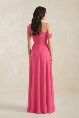One-Shoulder Chiffon A-Line Bridesmaid Dress in Fuchsia - KissProm BRIDESMAID DRESSES