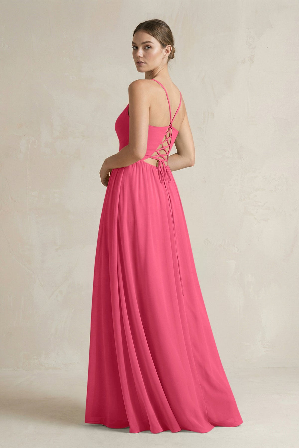 A-Line Spaghetti Strap Chiffon Bridesmaid Dress in Fuchsia - KissProm BRIDESMAID DRESSES