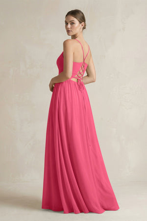 A-Line Spaghetti Strap Chiffon Bridesmaid Dress in Fuchsia - KissProm BRIDESMAID DRESSES