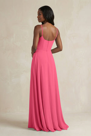 A-Line Spaghetti Straps Chiffon Bridesmaid Dress in Fuchsia - KissProm BRIDESMAID DRESSES