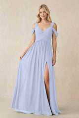 Chiffon A-Line Bridesmaid Dress with Slit  in Ice - KissProm BRIDESMAID DRESSES