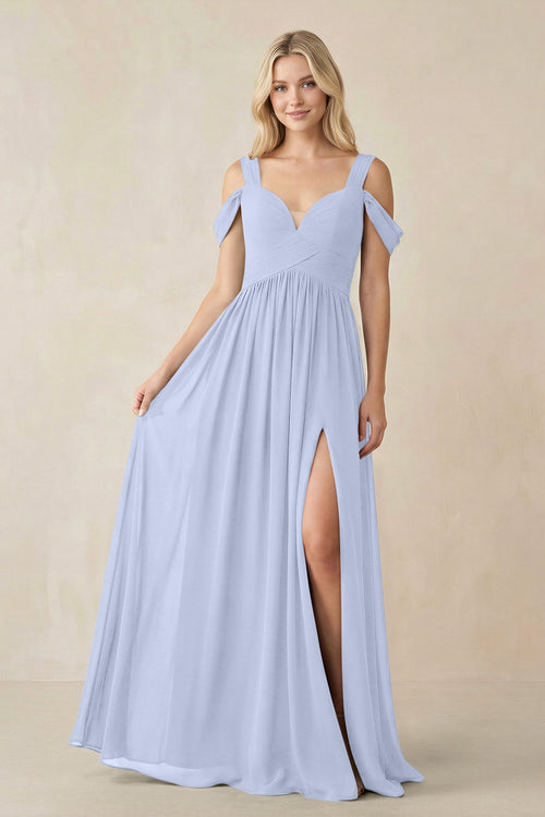 Chiffon A-Line Bridesmaid Dress with Slit  in Ice - KissProm BRIDESMAID DRESSES