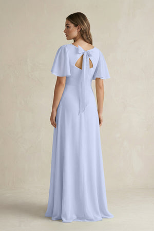Flutter Sleeve V-Neck A-Line Chiffon Bridesmaid Dress in Ice