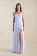 One-Shoulder Chiffon A-Line Bridesmaid Dress in Ice - KissProm BRIDESMAID DRESSES