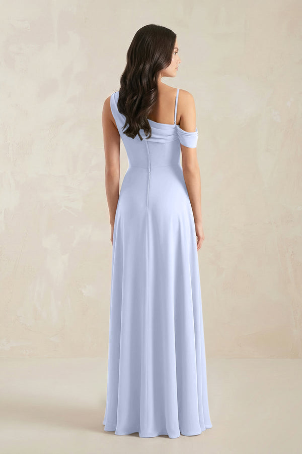 One-Shoulder Chiffon A-Line Bridesmaid Dress in Ice - KissProm BRIDESMAID DRESSES