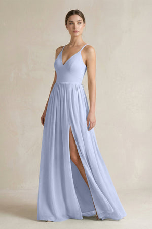 A-Line Spaghetti Strap Chiffon Bridesmaid Dress in Ice - KissProm BRIDESMAID DRESSES