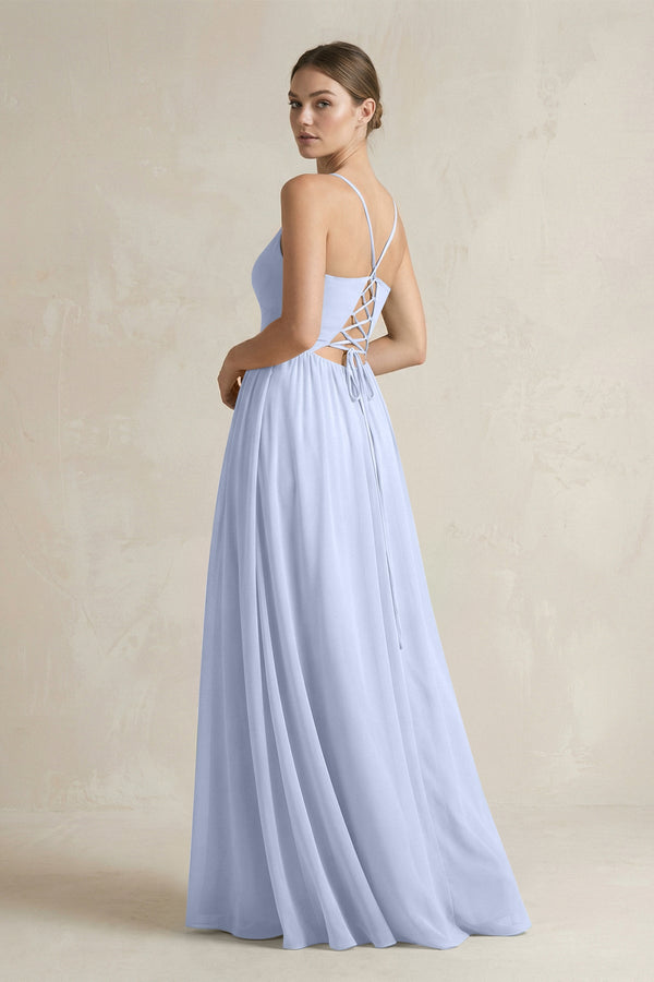 A-Line Spaghetti Strap Chiffon Bridesmaid Dress in Ice - KissProm BRIDESMAID DRESSES