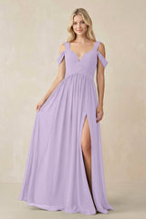 Chiffon A-Line Bridesmaid Dress with Slit  in Lavender - KissProm BRIDESMAID DRESSES