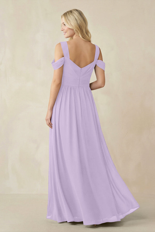 Chiffon A-Line Bridesmaid Dress with Slit  in Lavender - KissProm BRIDESMAID DRESSES