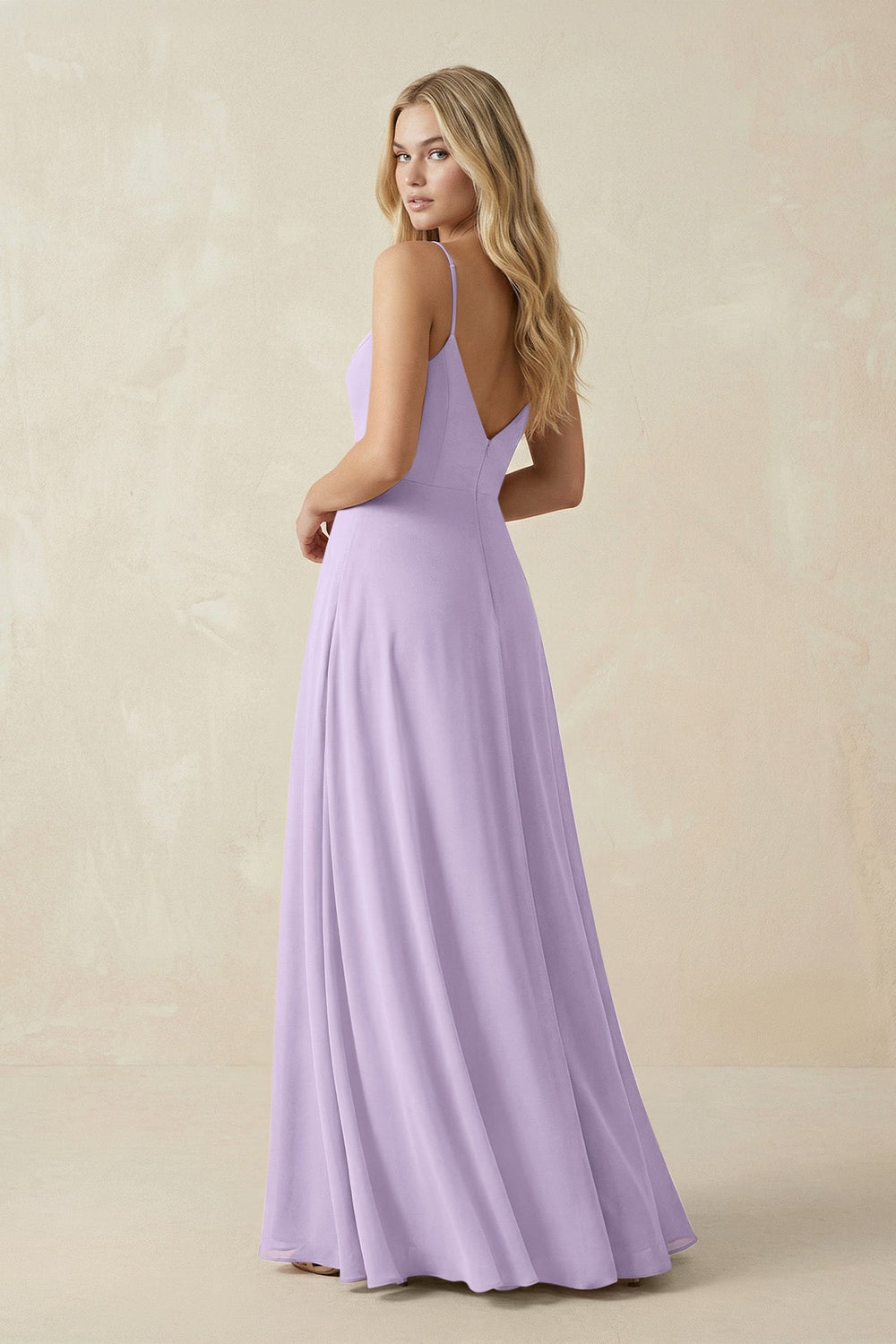Cami Strap A-Line Chiffon Bridesmaid Dress with Slit in Lavender - KissProm BRIDESMAID DRESSES