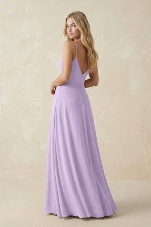 Cami Strap A-Line Chiffon Bridesmaid Dress with Slit in Lavender - KissProm BRIDESMAID DRESSES